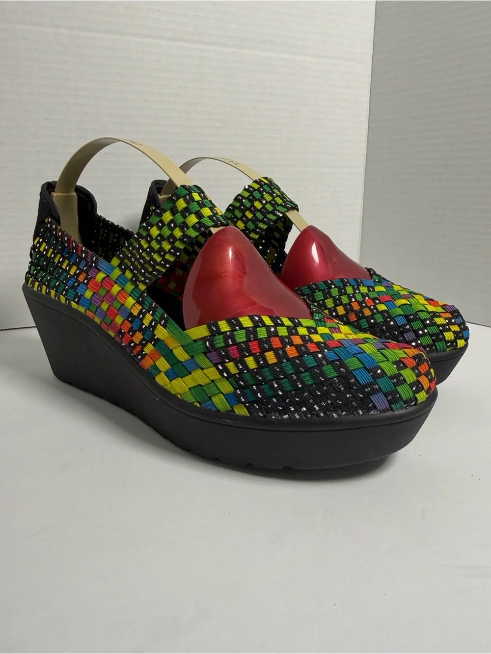 Woven Multicolor Elastic Slingback Wedge - Black/Multicolor Sz 8.5